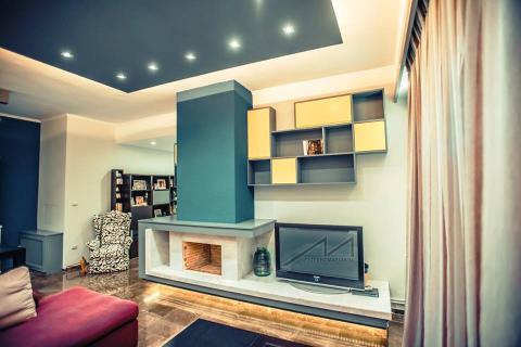 interior design, living room, lightning, fireplace, blue interior design, living room, lightning, fireplace, blue