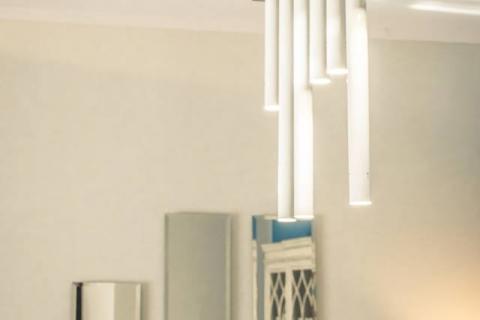 mirror, lights, blue, white, grey mirror, lights, blue, white, grey