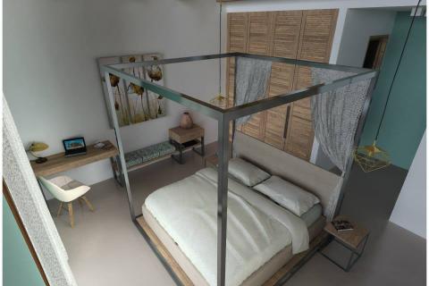 hotel room, 3d, visualisation, interior design, sea, blue, bed